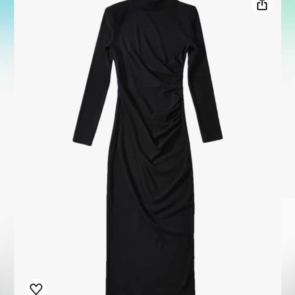Woman’s long sleeve stand collar knitted long sleeve dress ruched